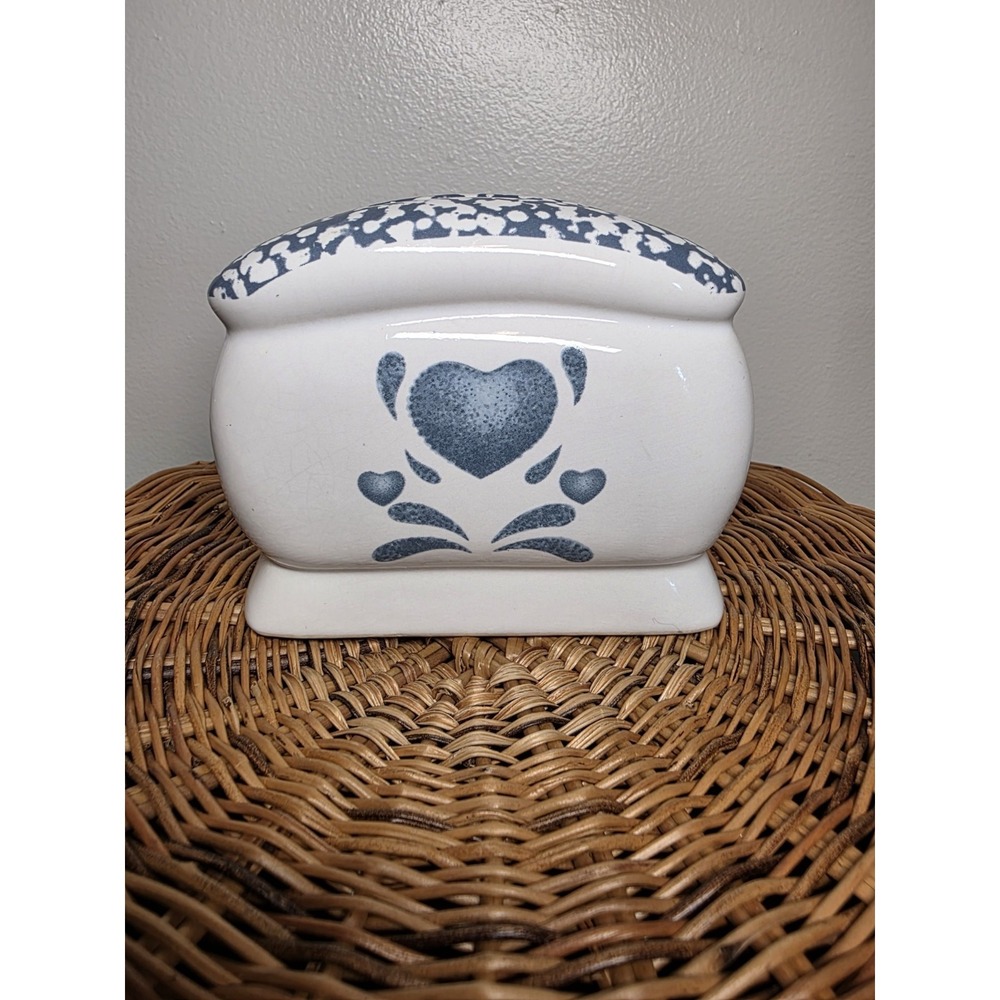 Jay Import Company Ceramic Napkin Holder Blue White Heart Pattern Rectangular